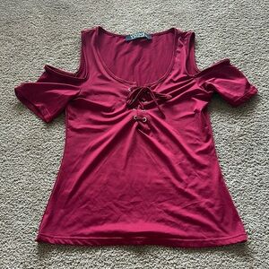 YOINS Maroon Lace Up Top